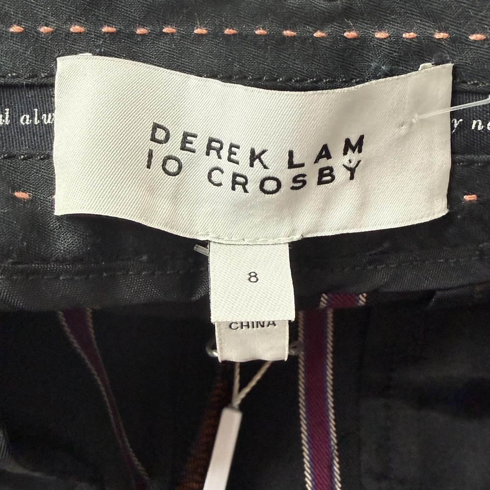 Derek Lam 10 Crosby Pants Womens 8 Navy Blue Striped Belted Twill Tapered Ankle - Picture 5 of 15